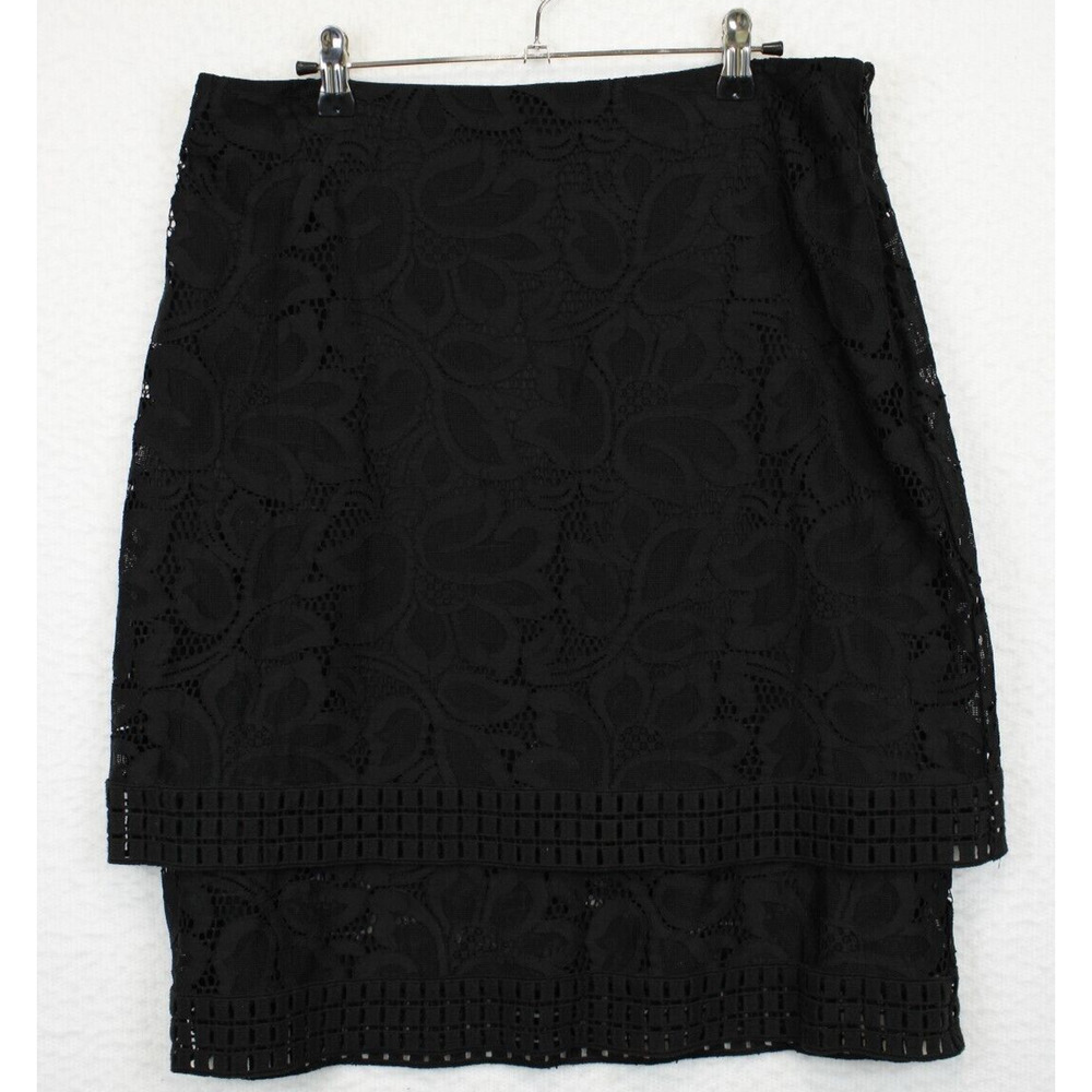 Worthington Layered Lace Skirt Women 12 Floral Embroidered Side Zip Black